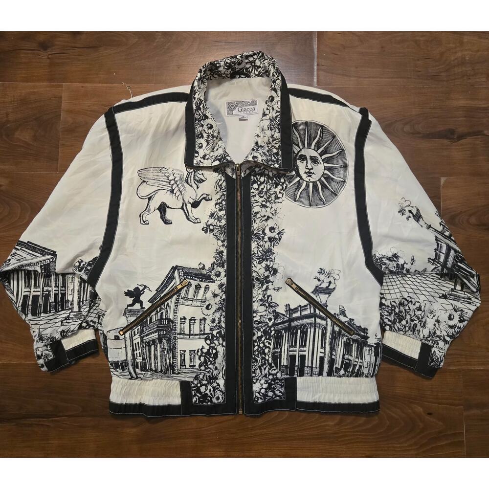 Vintage Rome Inspired Graphic Art Cityscape Windbreaker Jacket Size M - Picture 9 of 9